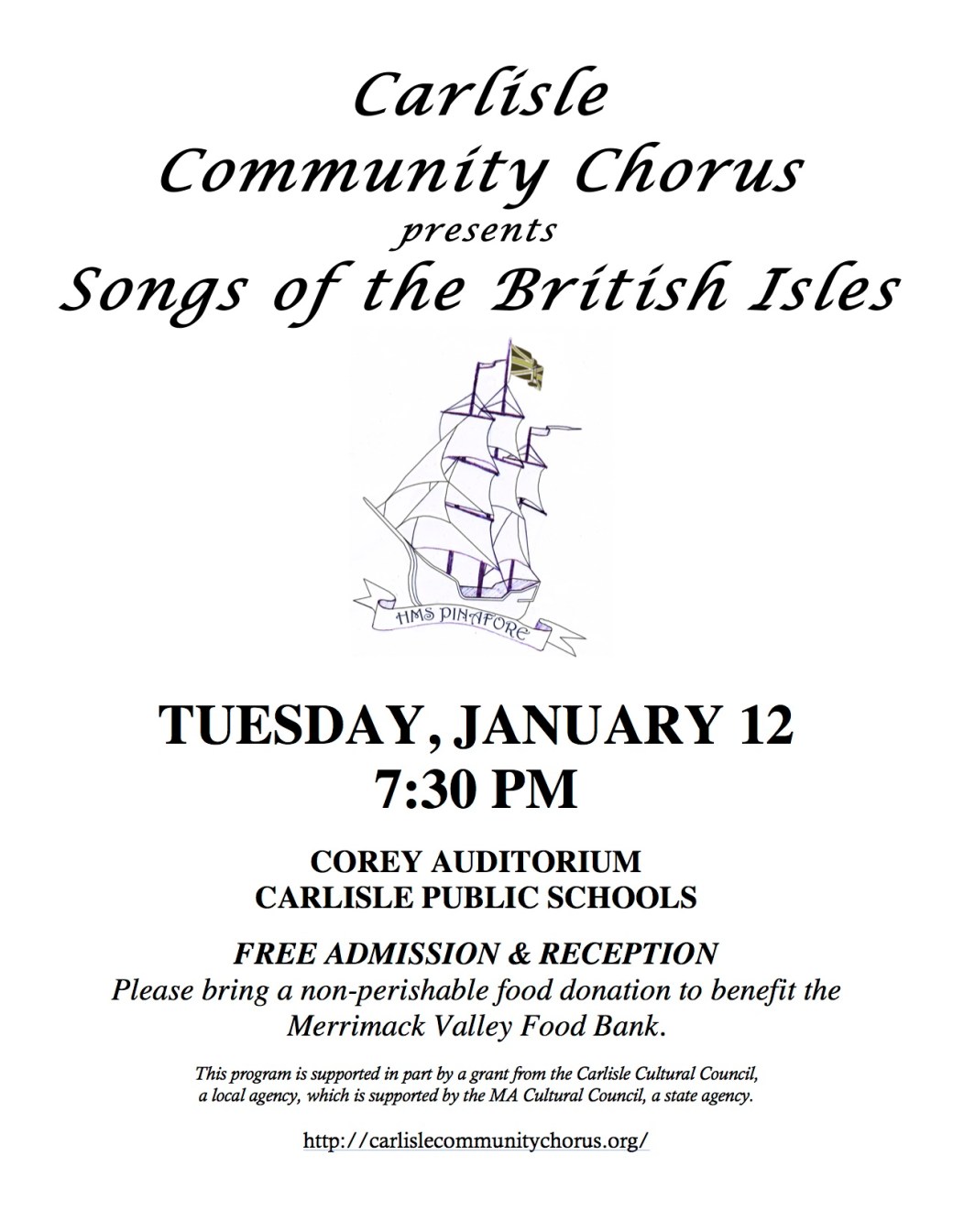 CCC Jan 12 2016 concert flyer
